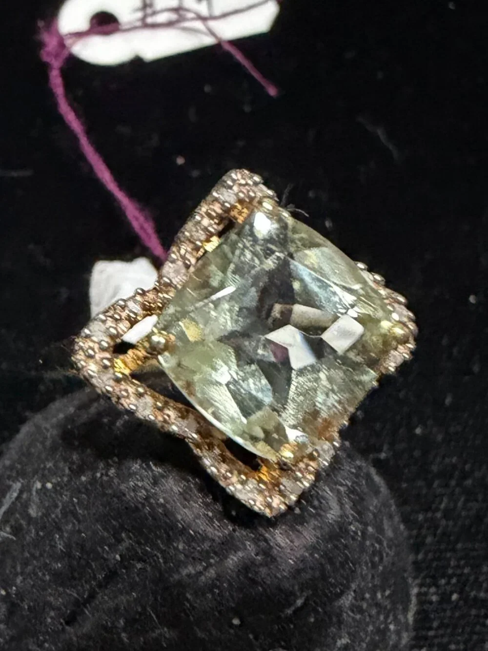 Green Quartz Set in Gold Plated Sterling Silver Size 7